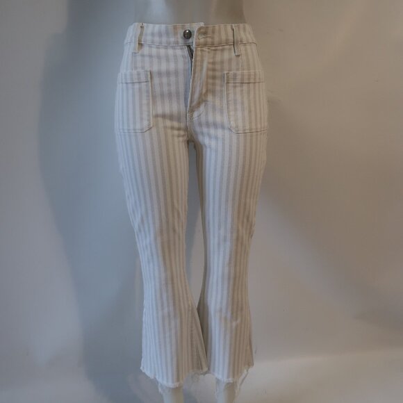 Womens Frame Courtyard LBCFRA009S Beige White Bardot Kick Flare Denim Jean 28 - Picture 2 of 11